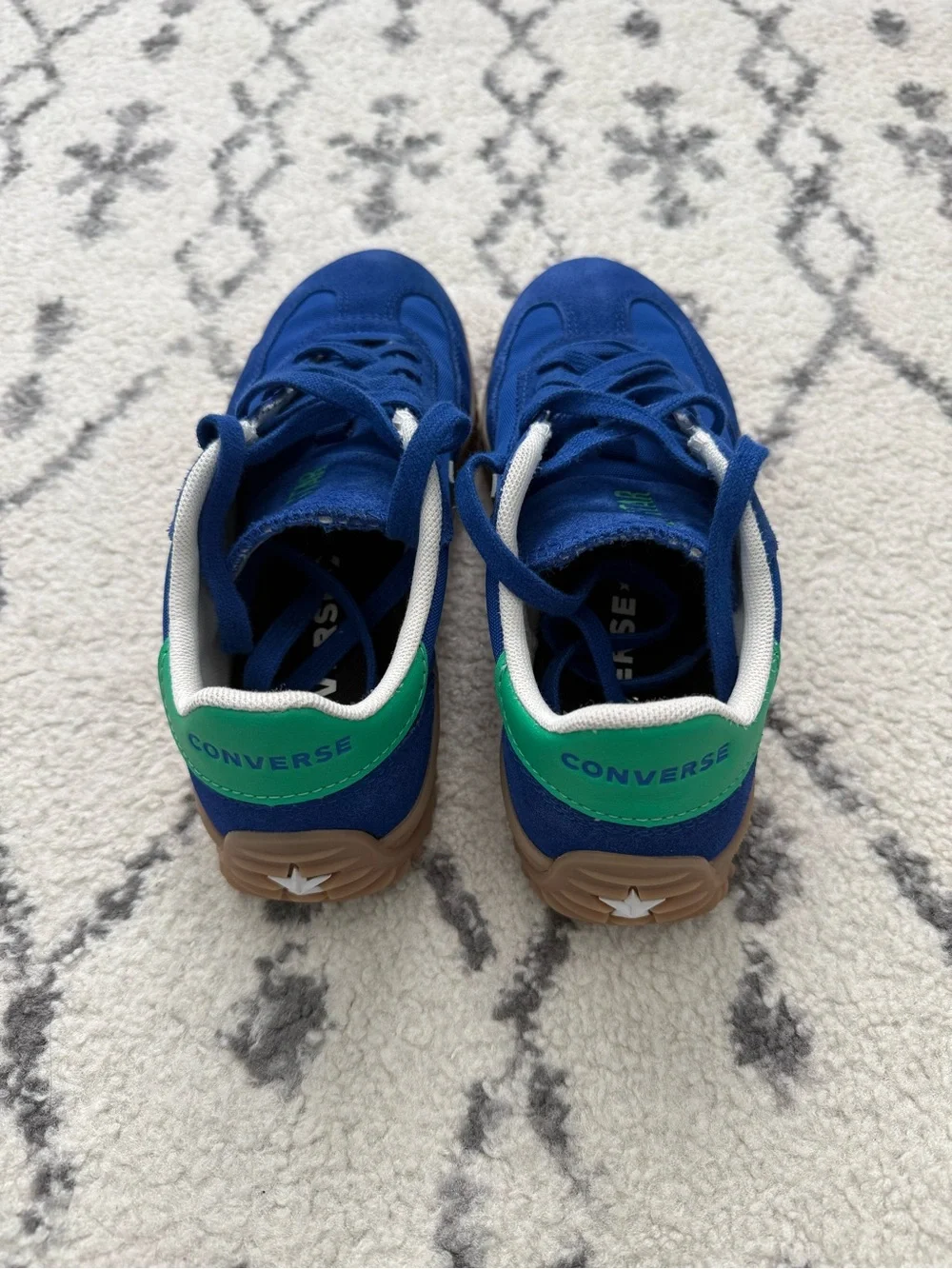 Converse Kids Blue Suede & Textile Low-Top Sneakers with Green Heel Accent